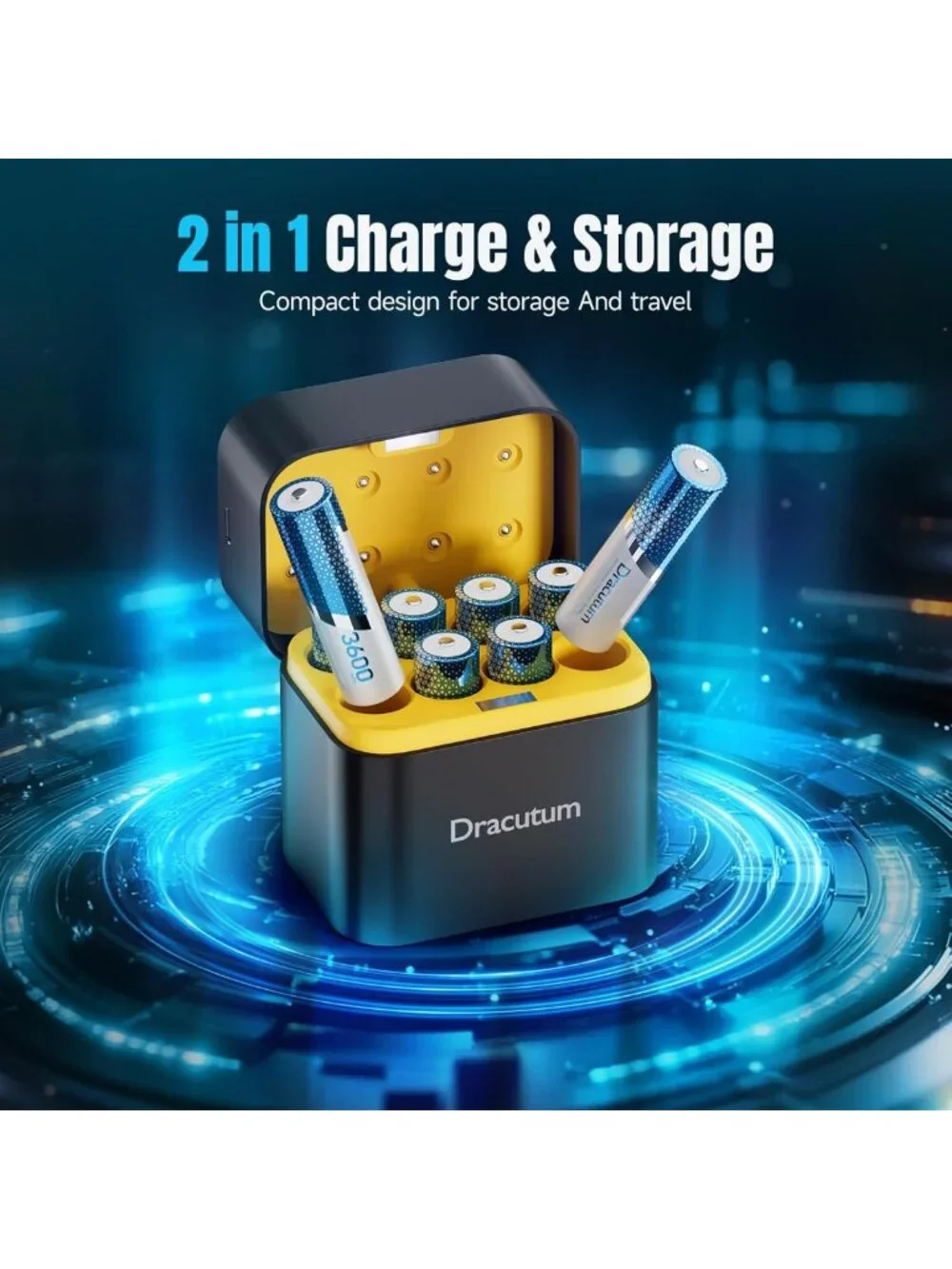 Rechargeable AA Batteries 8-Pack with Charger - Long Lasting 1.5V for Cameras
